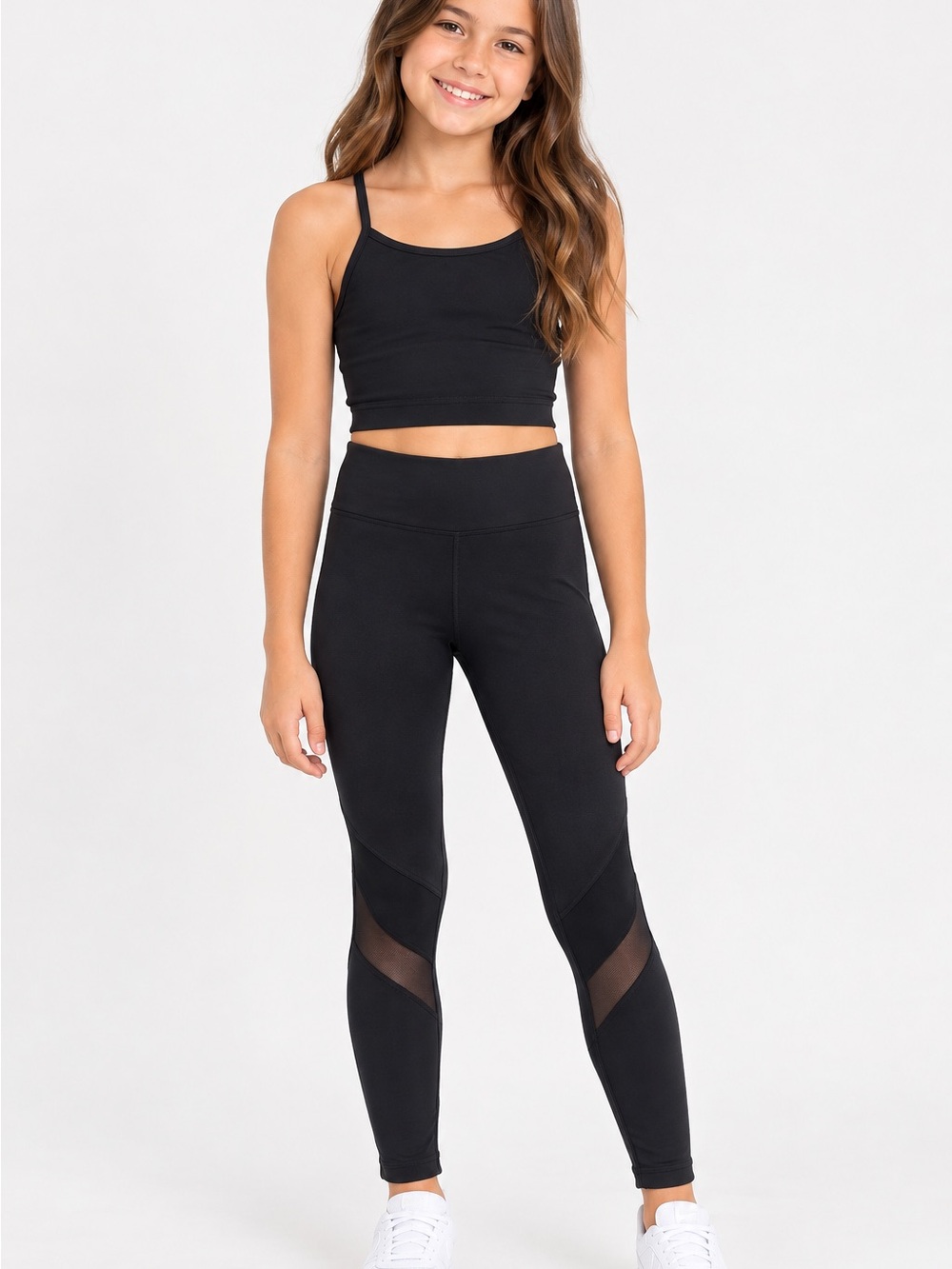 Mondor Girls Black Athletic Leggings Mesh Detail Size 8-10